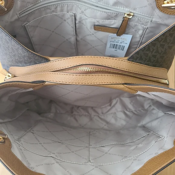 Michael Kors Chain Tote Bag – NWT Brown MK Logo Gold Hardware Shoulder Purse - Picture 6 of 12